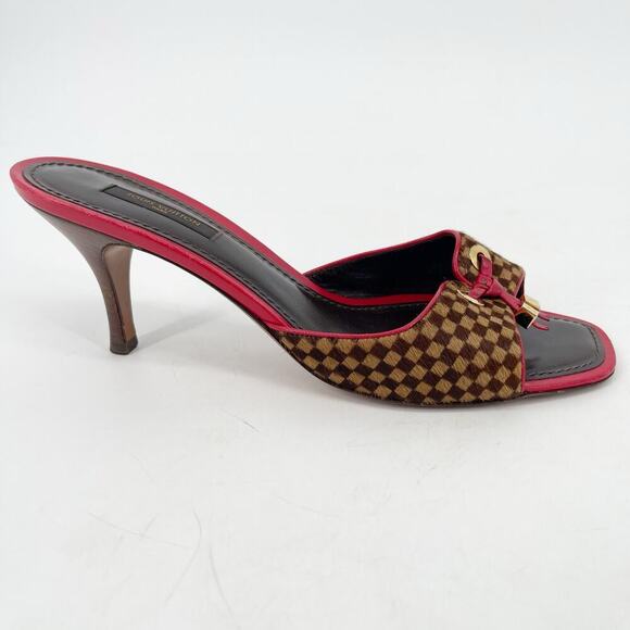 Louis Vuitton Vintage Tricolor Damier Calf Hair Bow Slide Sandals Mule EU 39.5 - Picture 3 of 14